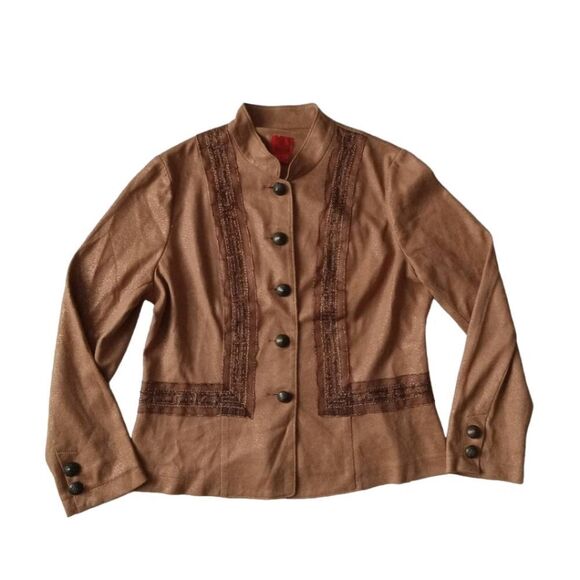 Very Vera Copper Brown Faux Suede Embellished Lightweight Jacket Women's Large - Picture 1 of 12